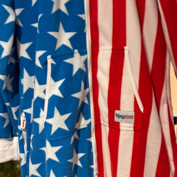 Tipsy Elves Americana America  Red White Blue Stars Stripes Onesie fleece pj lg - Picture 5 of 10